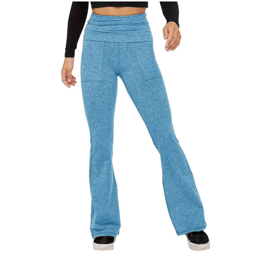 Light Blue Y2K Flare Pants - High Waisted Stretch